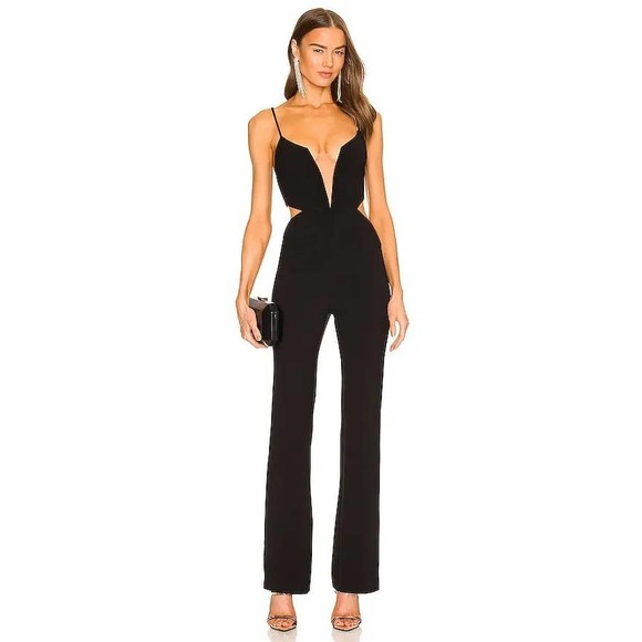 Michael Costello Pants - SOLD-Michael Costello Giada Black Jumpsuit